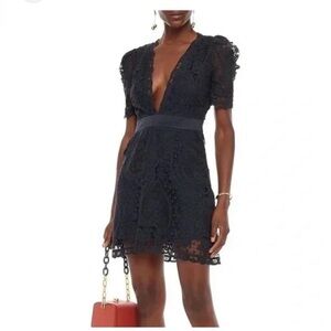 LoveShackFancy DANIELA SATIN-TRIMMED COTTON-LACE MINI DRESS IN BLACK COFFEE